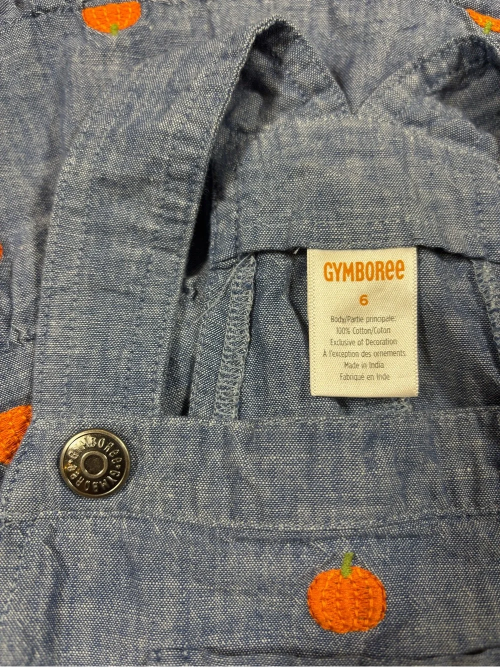 Gymboree size 6 chambray dress with pumpkin embroidery.